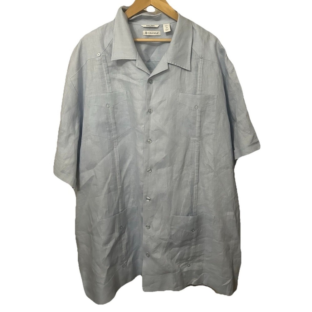 Cubavera 100% Linen Embroidered Panel Men's 3X Blue Guayabera Short Sleeve Shirt